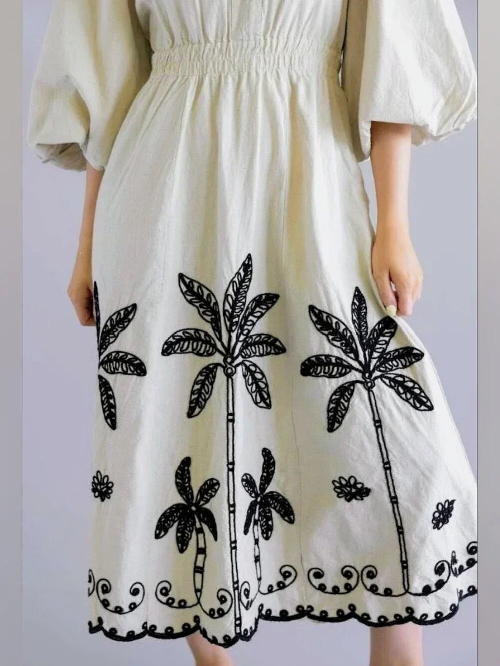 NWT Simply Southern Puff Sleeve XXL Dress w/Embroidered Palm Trees - Picture 4 of 11